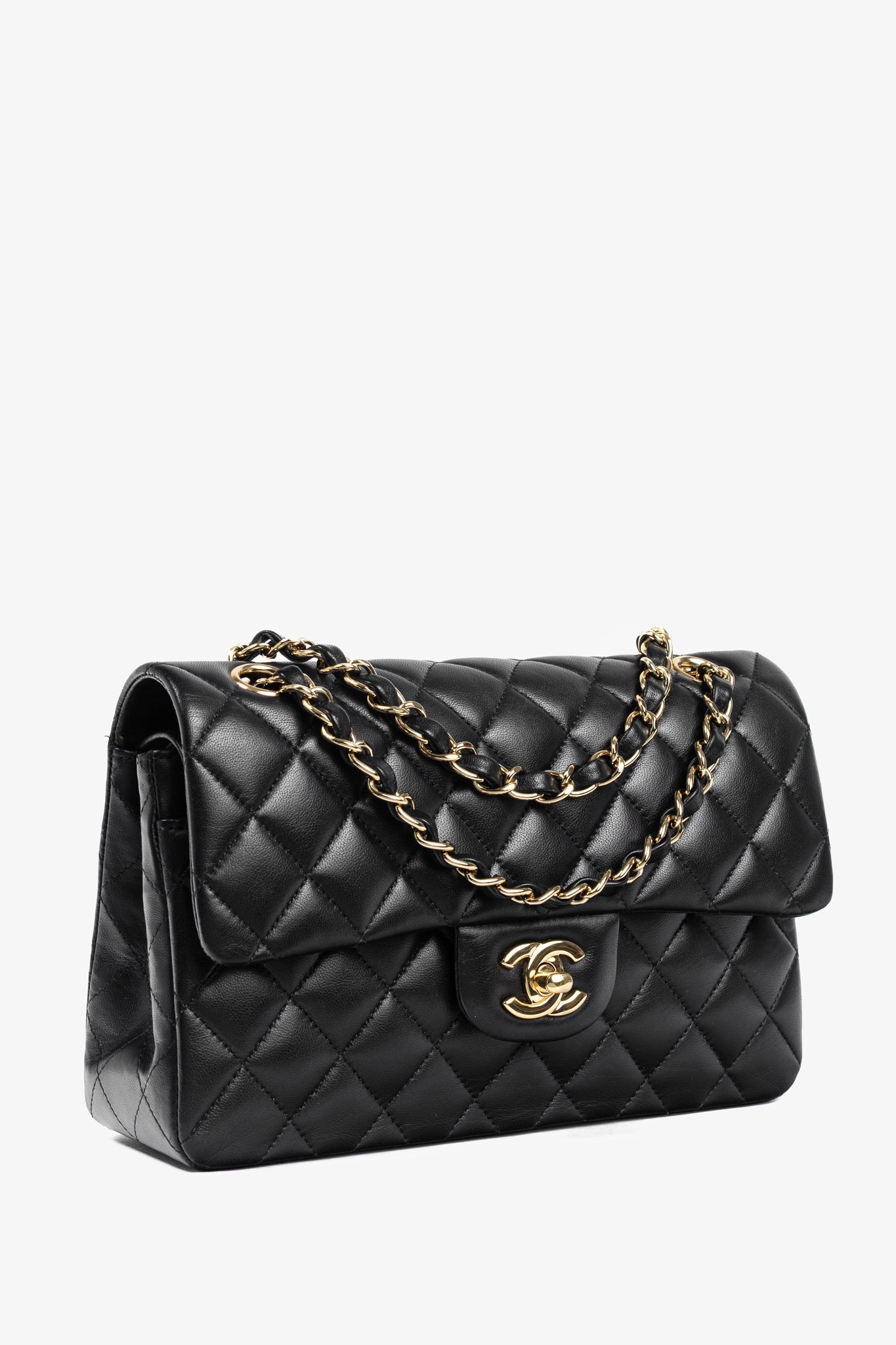 Chanel Small Classic Black Lambskin Quilted Double Flap Bag