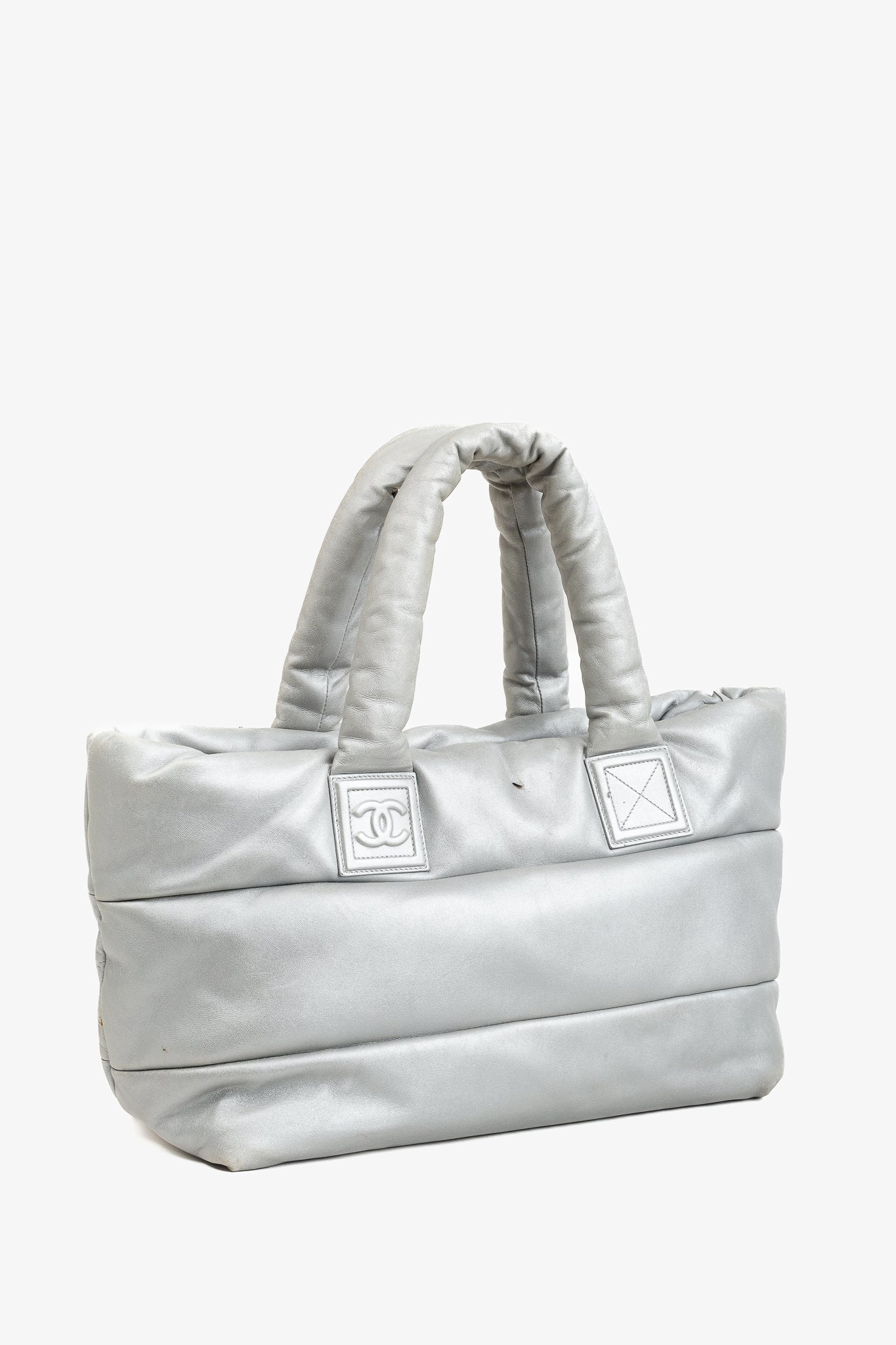 Chanel Silver & Navy Reversible Coco Cocoon Puffer Leather Large Tote Bag
