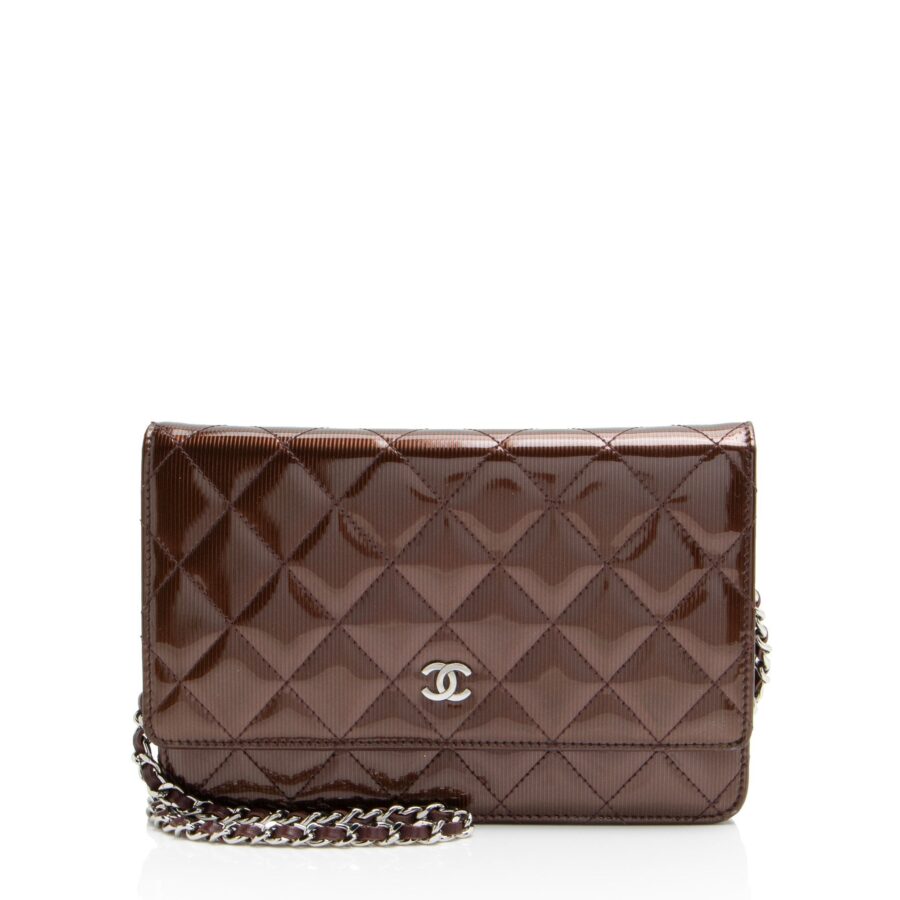 Chanel Striated Patent Leather Classic Wallet on Chain Crossbody | Studio Nafay