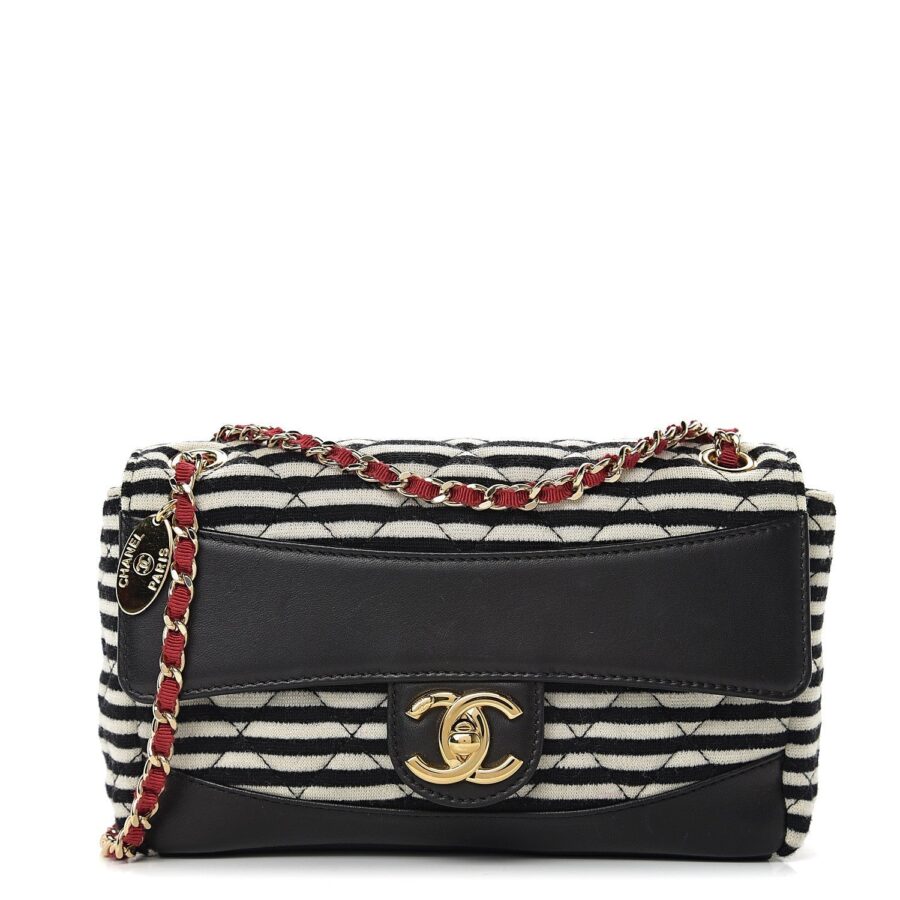 CHANEL STRIPED JERSEY LAMBSKIN COCO SAILOR SMALL BAG | Studio Nafay