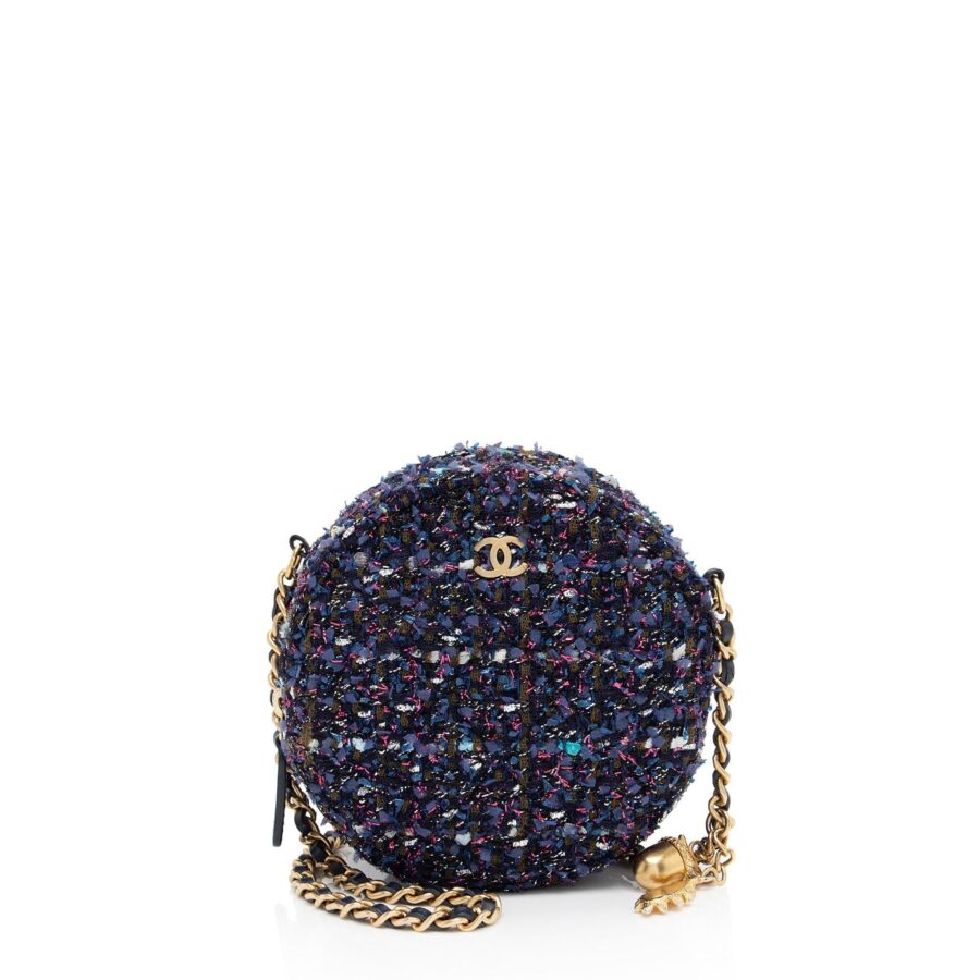 Chanel Tweed CC Round Clutch with Chain | Studio Nafay