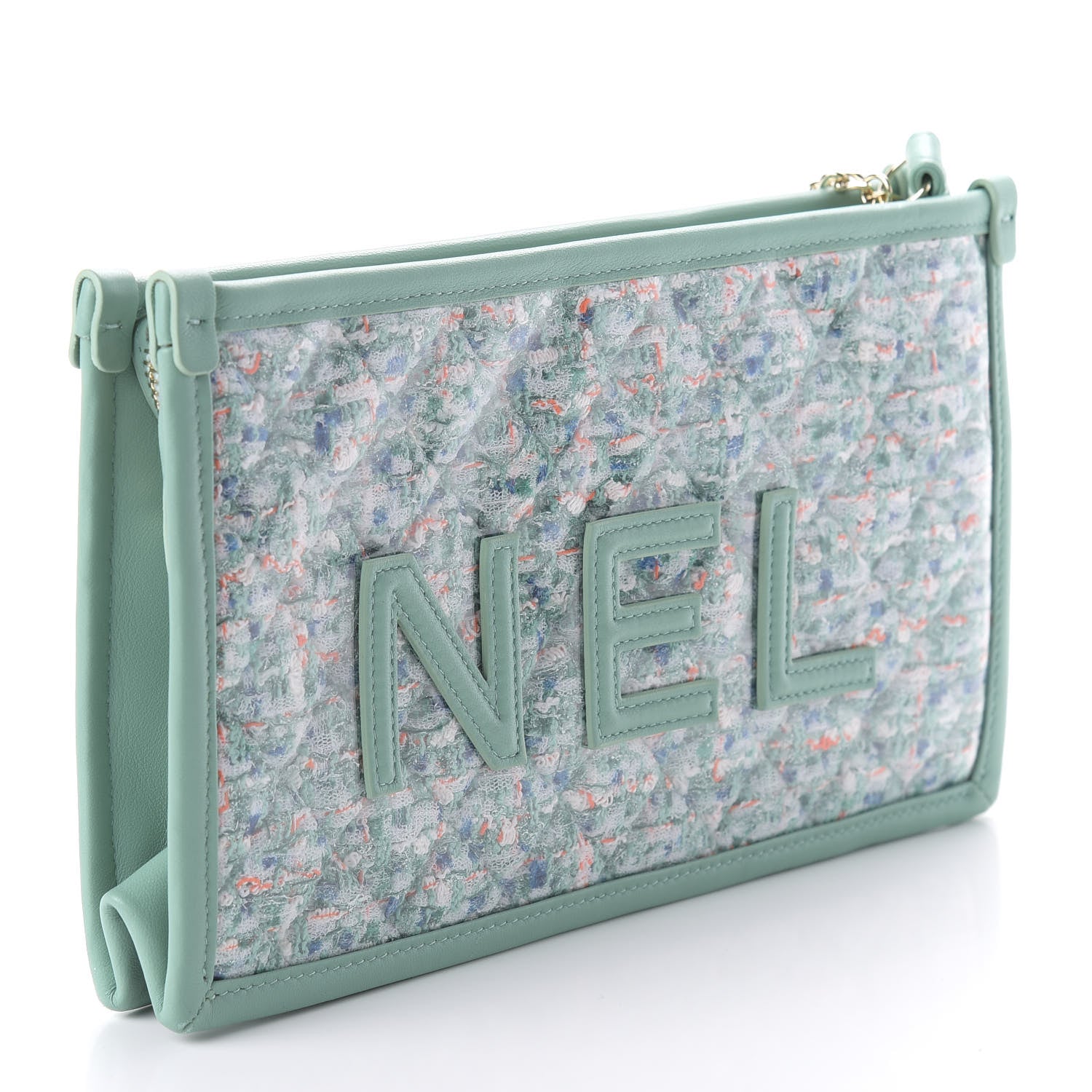 CHANEL TWEED LAMBSKIN PVC POUCH CLUTCH BAG