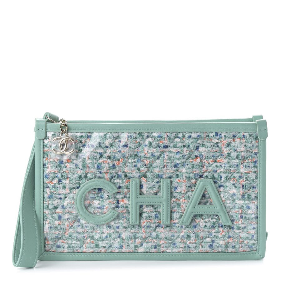 CHANEL TWEED LAMBSKIN PVC POUCH CLUTCH BAG | Studio Nafay