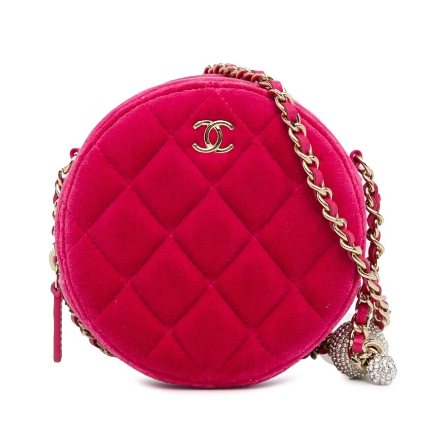 Chanel Velvet Pearl Crush Round Clutch with Chain | Studio Nafay