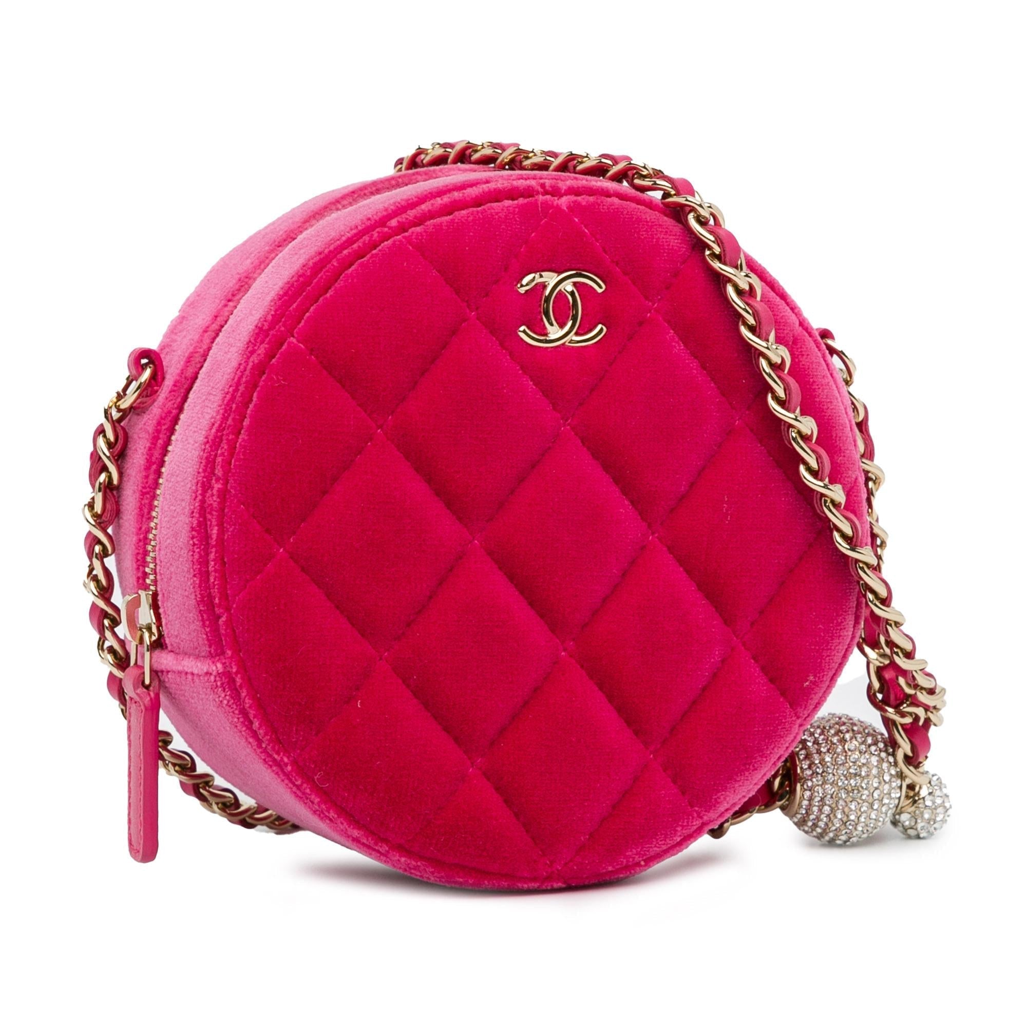 Chanel Velvet Pearl Crush Round Clutch with Chain
