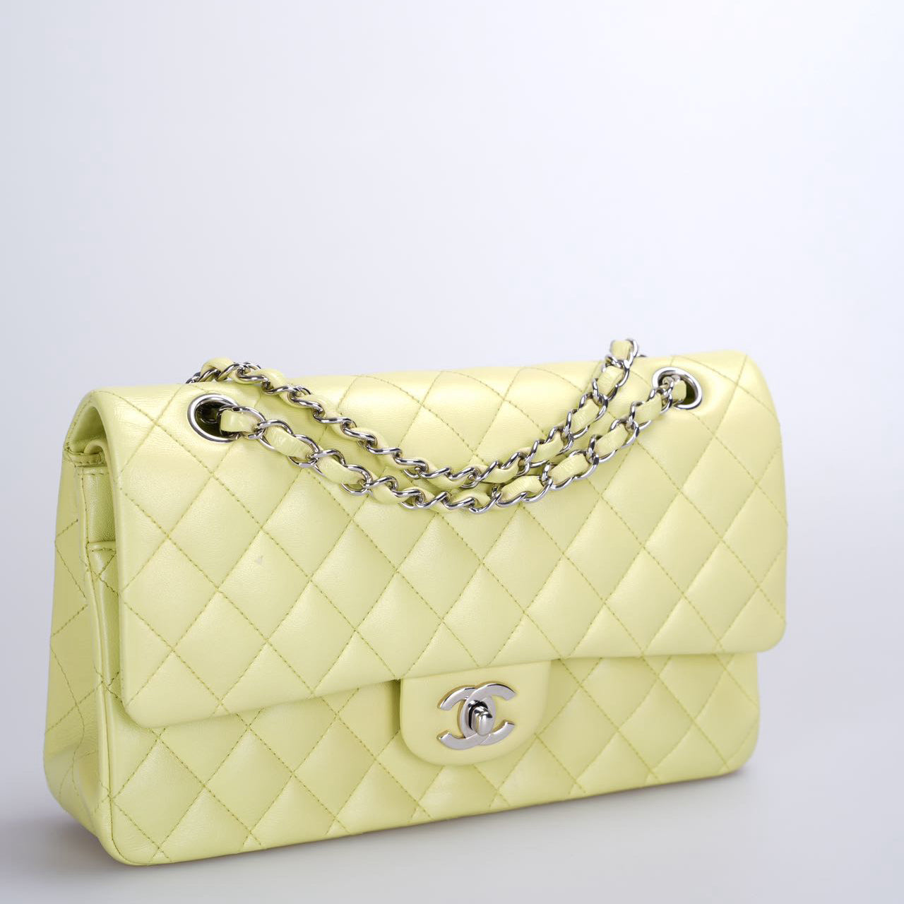 Chanel Medium Timeless Flap Bag In Pastel Butter Yellow Color With Silver Hardware