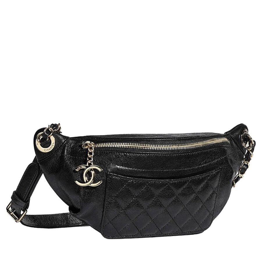 Chanel Black Crumpled Calfskin Bi Quilted Waist Bag Fanny Pack | Studio Nafay