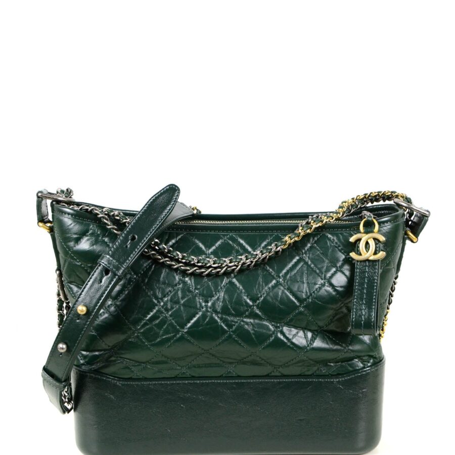 Chanel NWT Dark Green Distressed Quilted Medium Gabrielle Bag | Studio Nafay