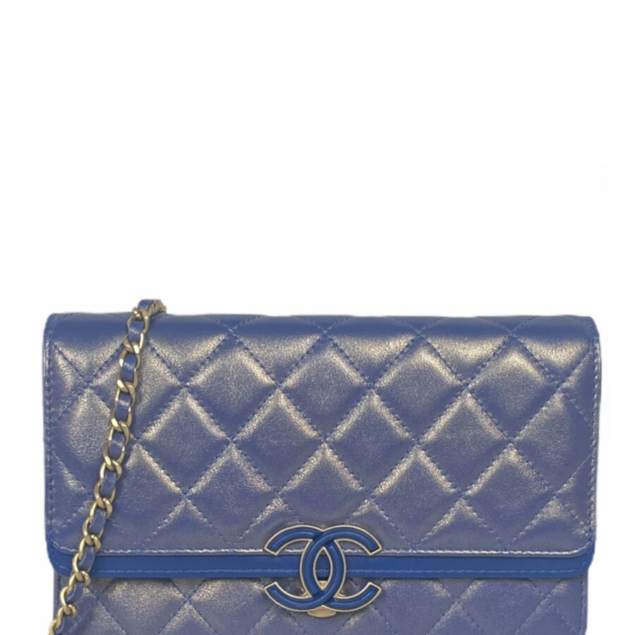 Chanel Iridescent Blue CC Quilted Wallet On Chain WOC Crossbody Bag | Studio Nafay