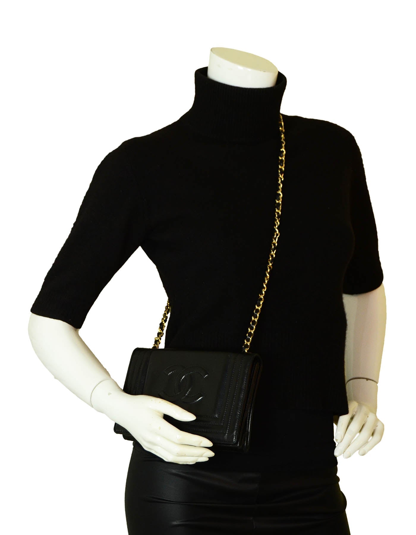 Chanel Black Lambskin Leather CC Stitched Mini Bag