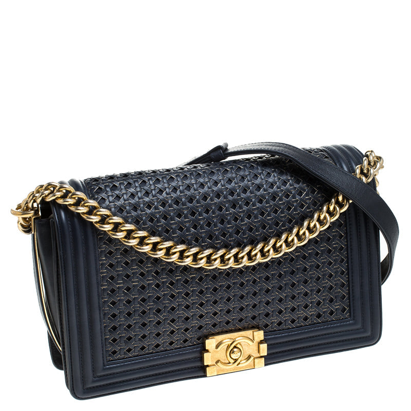 CHANEL WOVEN LEATHER MEDIUM BOY FLAP BAG-HS | Studio Nafay