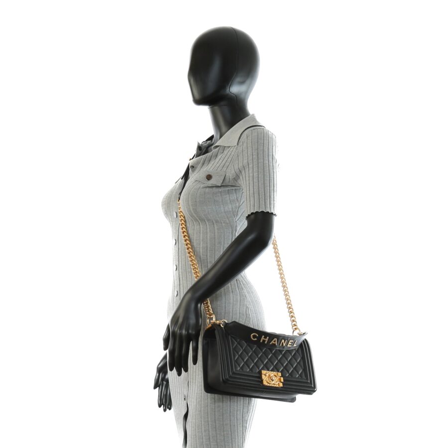 CHANEL Quilted Boy Bag w/Logo Handle Black | Studio Nafay