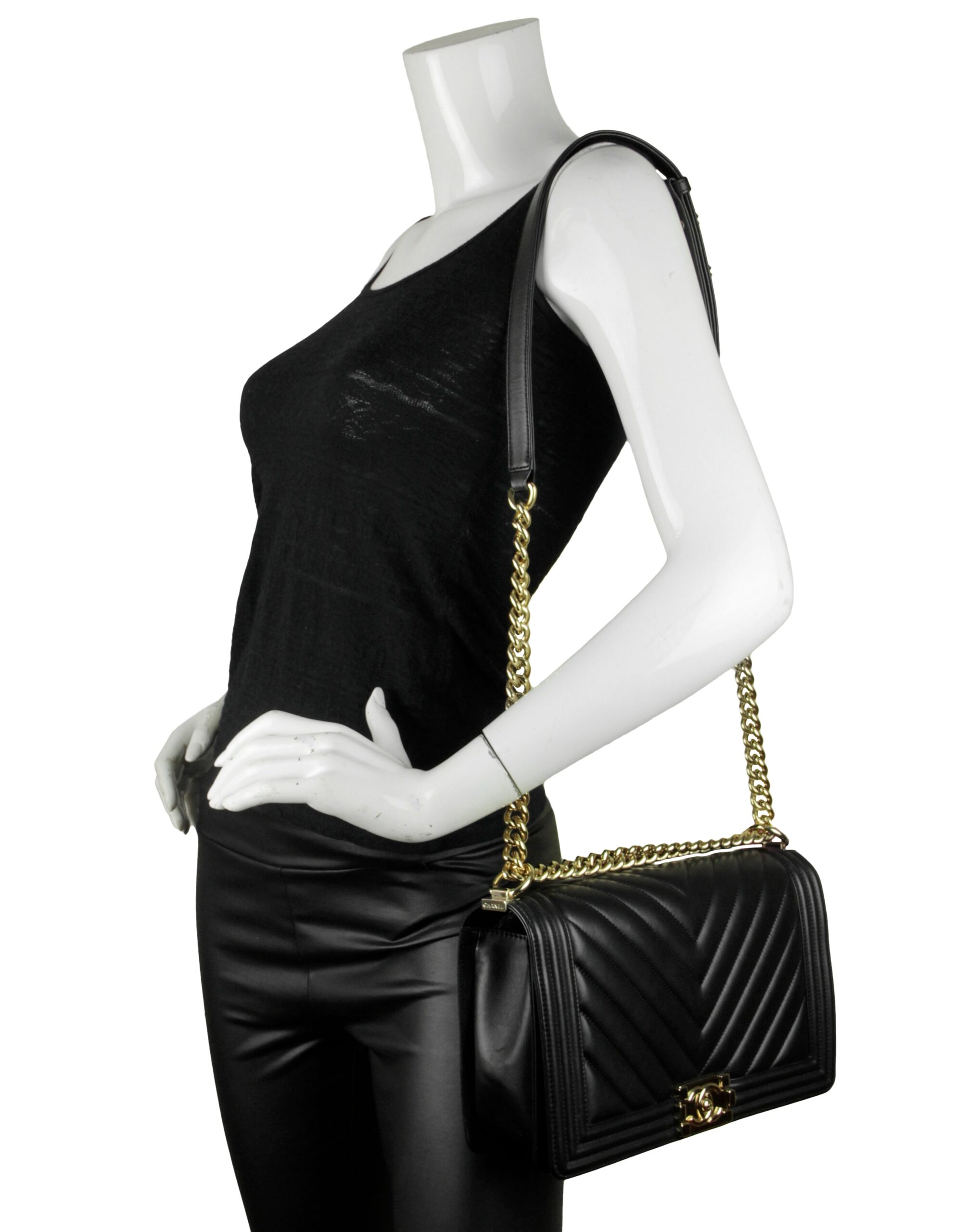 Chanel Black Chevron Lambskin Leather New Medium Boy Bag