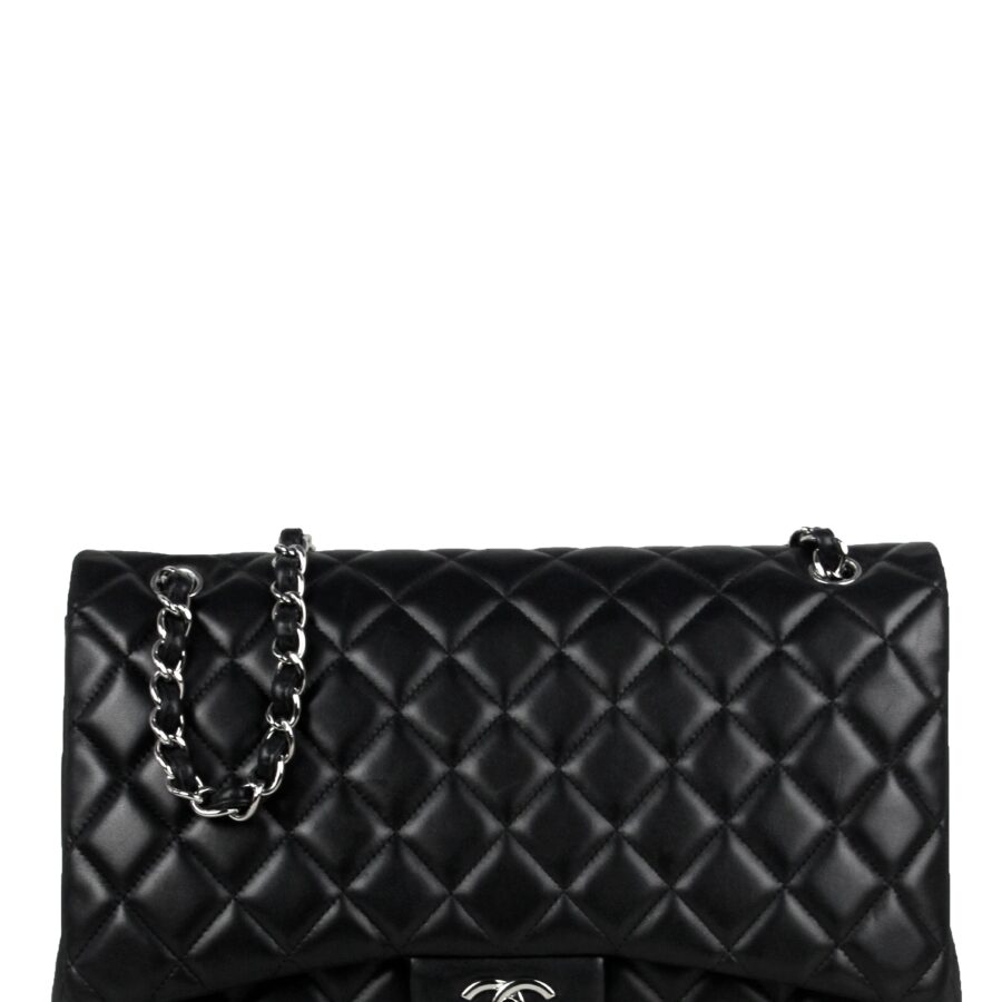 Chanel Black Lambskin Leather Single Flap Maxi Bag | Studio Nafay