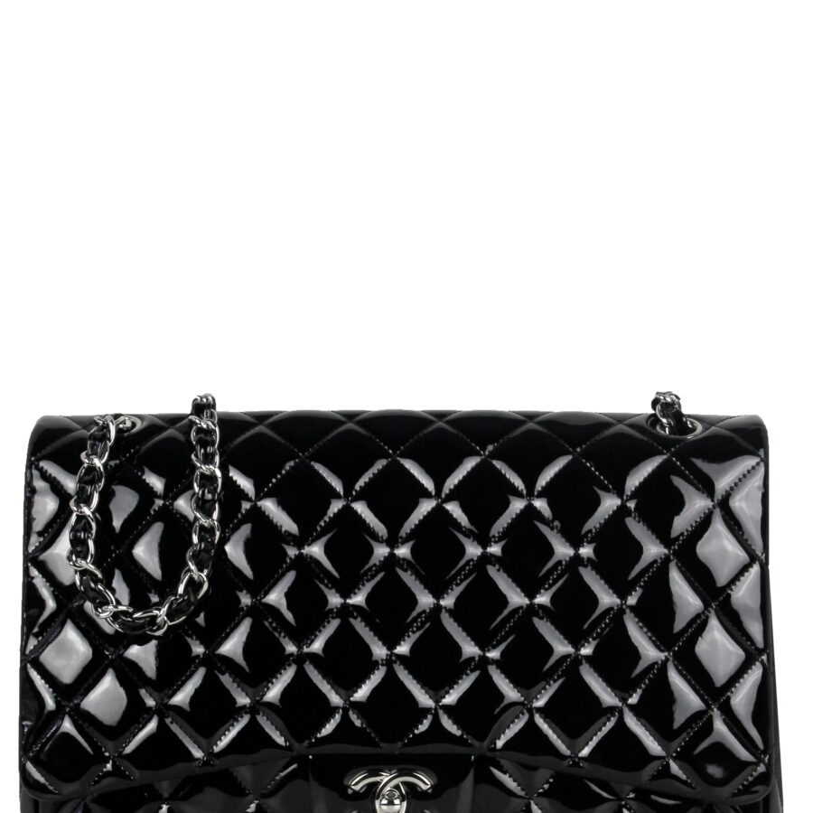 Chanel Black Patent Leather Single Flap Maxi Bag | Studio Nafay