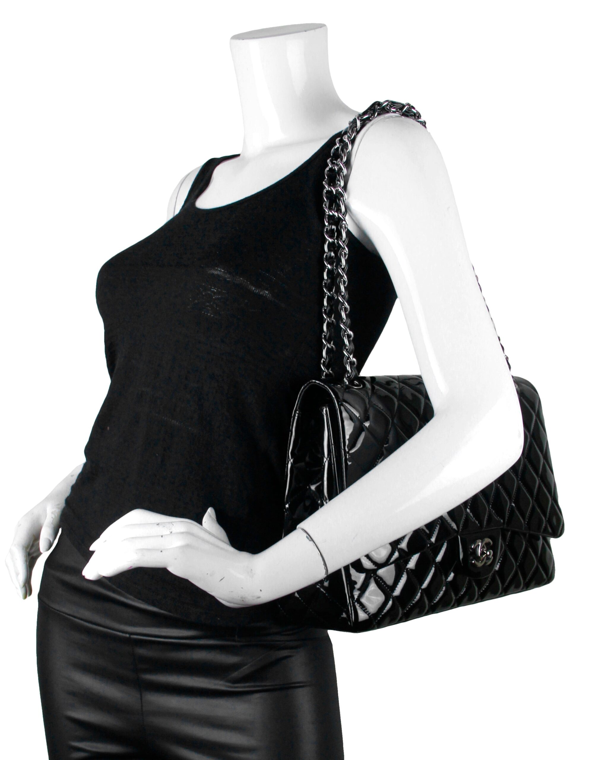Chanel Black Patent Leather Single Flap Maxi Bag