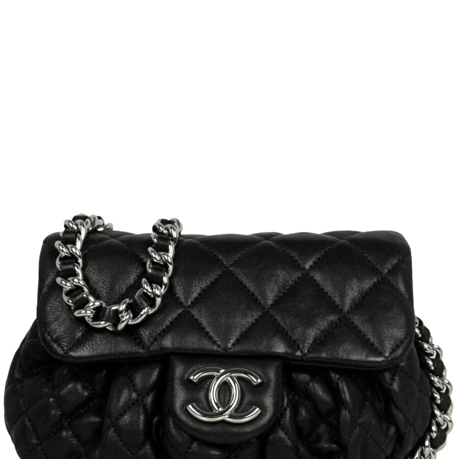 Chanel Black Washed Lambskin Quilted Mini Chain Around Flap Bag | Studio Nafay