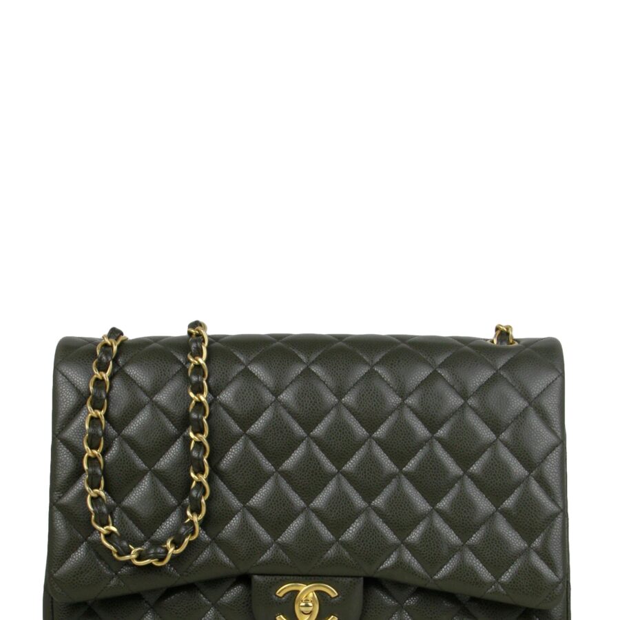 Chanel Dark Green Caviar Leather Double Flap Maxi Bag | Studio Nafay