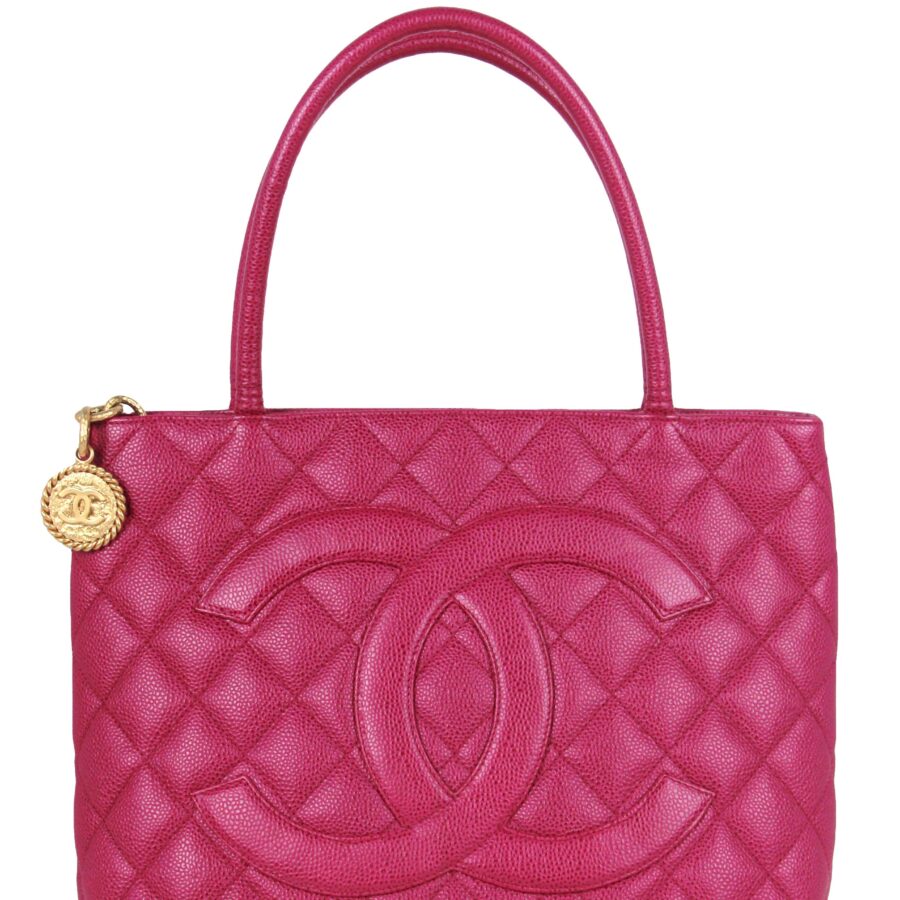 Chanel Dark Pink Caviar Leather CC Medallion Tote Bag | Studio Nafay