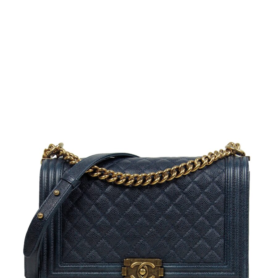 Chanel Navy Caviar Leather New Medium Boy Flap Bag | Studio Nafay