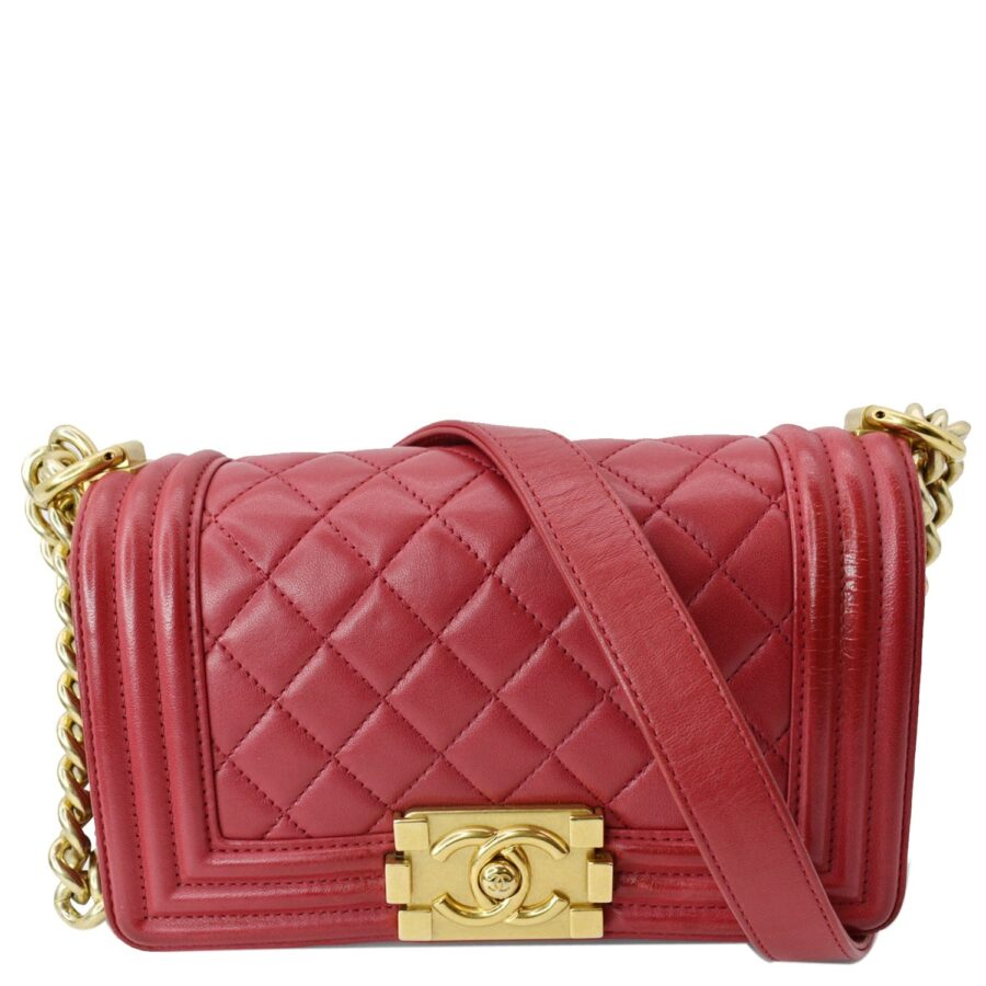 Chanel Le Boy Small Lambskin Leather Shoulder Bag Red | Studio Nafay