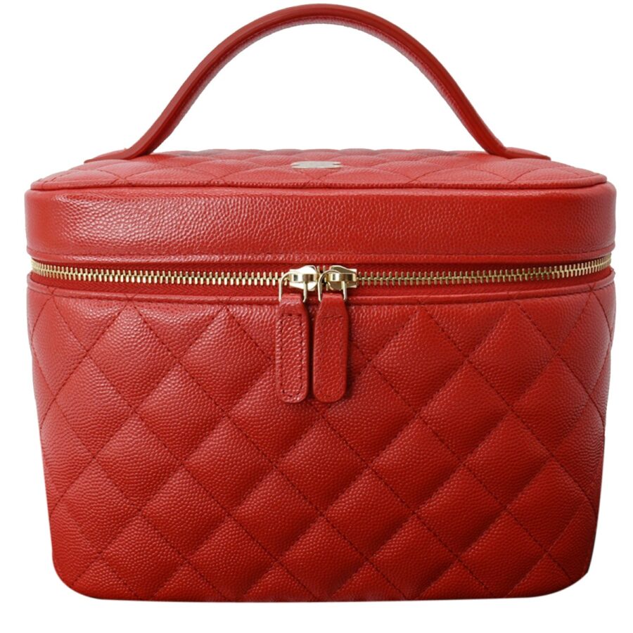 Chanel Caviar Leather Quilted Large Cosmetic Vanity Pouch Red | Studio Nafay
