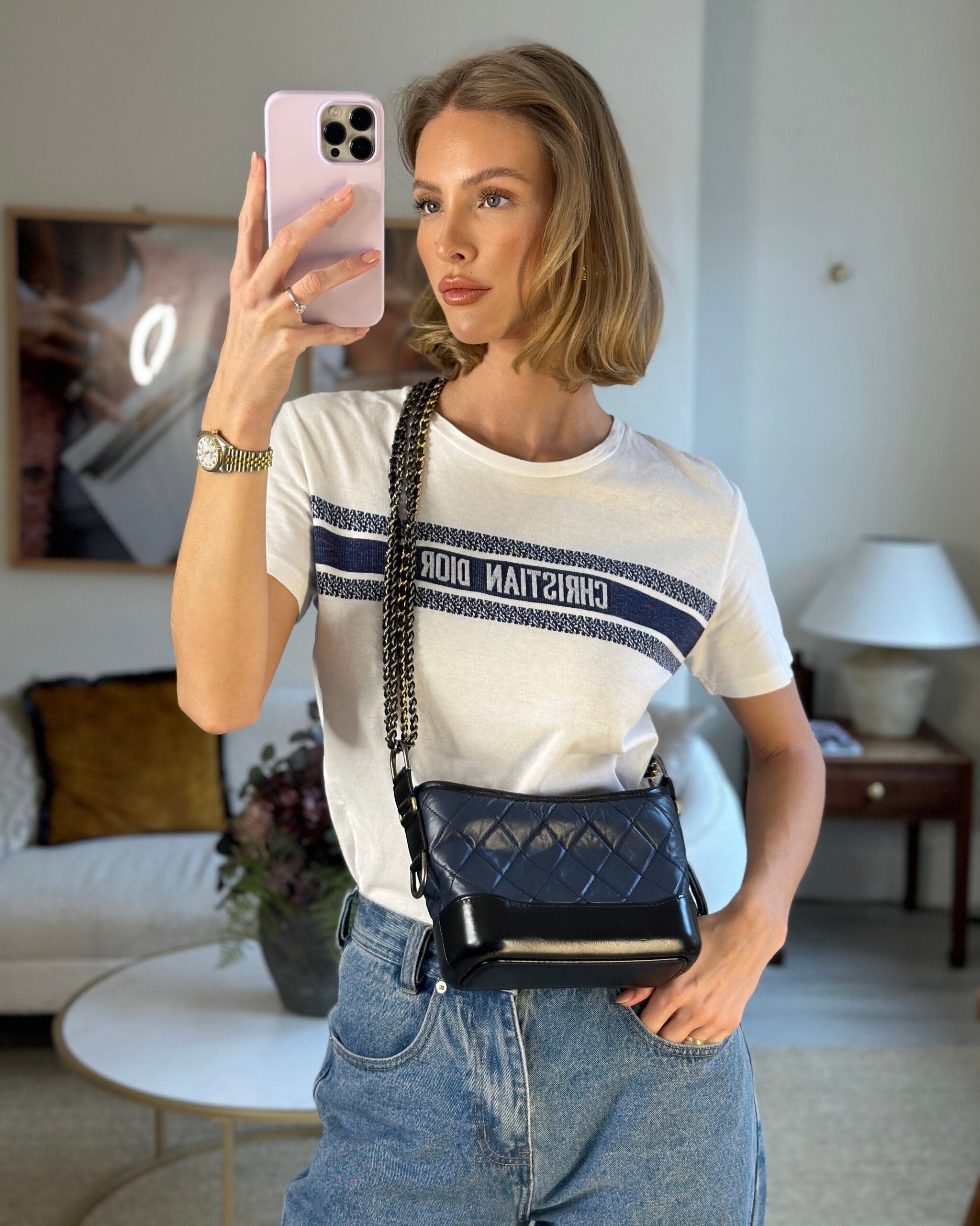 Chanel Blue & Black Small Gabrielle Bag in Lambskin Leather with Mixed Hardware