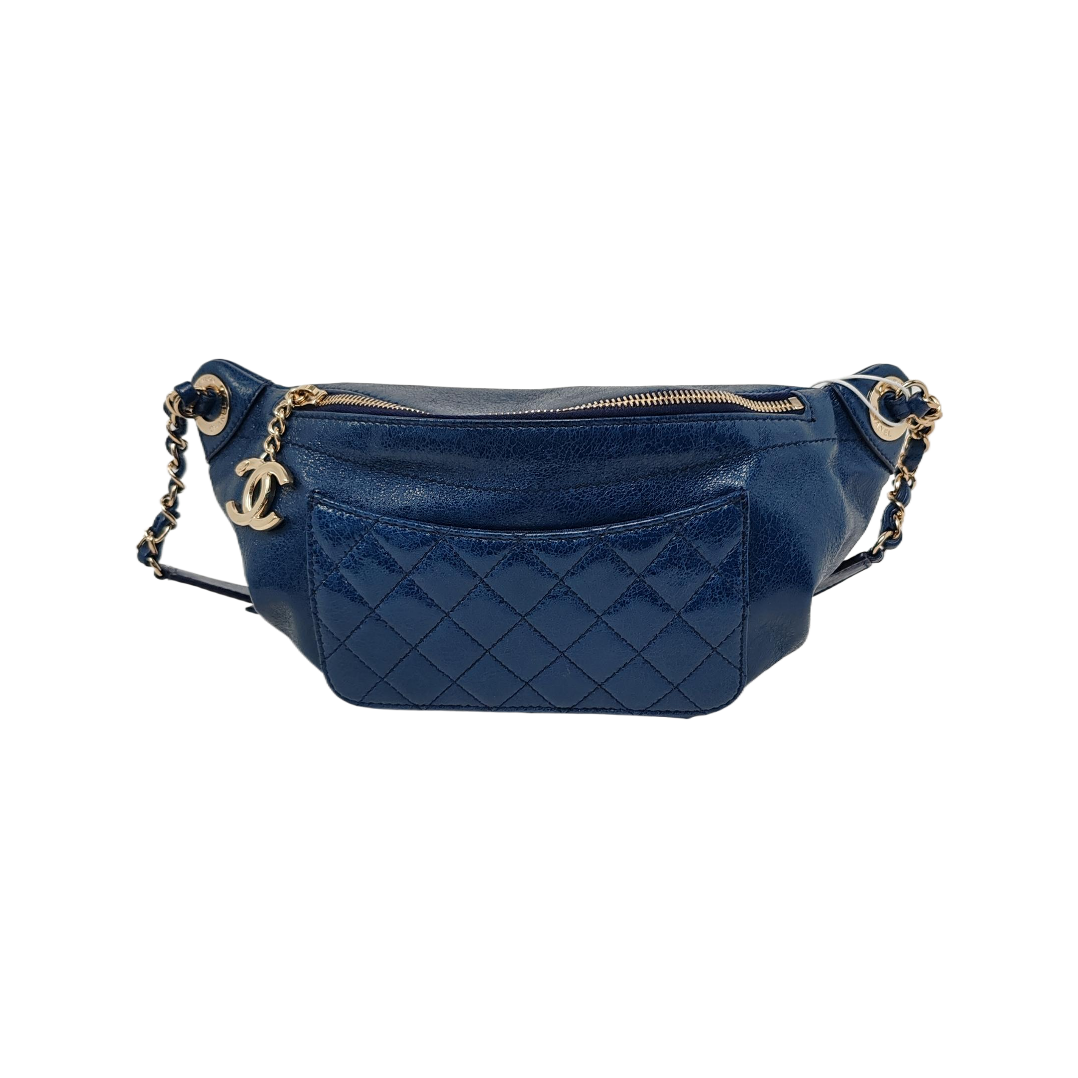 Chanel Belt Bag Navy Shiny Calfskin Skin Leather Gold-tone Hardware