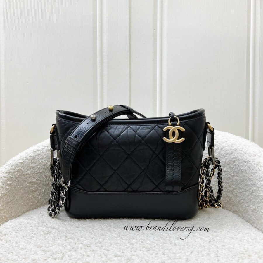 Chanel Small Gabrielle Hobo in Black Distressed Calfskin and 3 tone Hardware (Model: ) Shoulder Bag | Studio Nafay