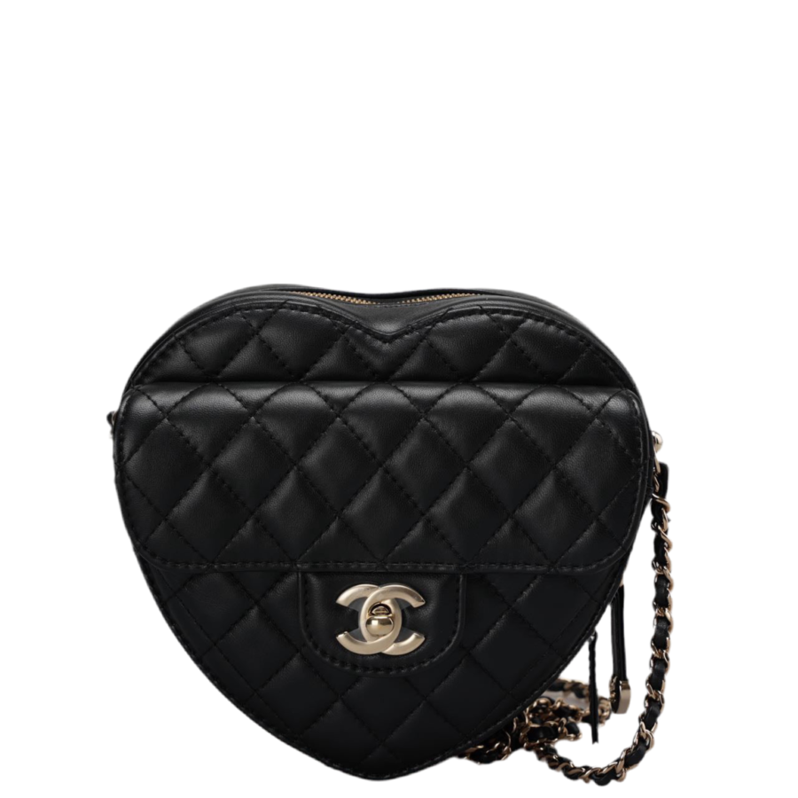 Chanel Large Heart Bag In Black Quilted Lambskin Leather | Studio Nafay