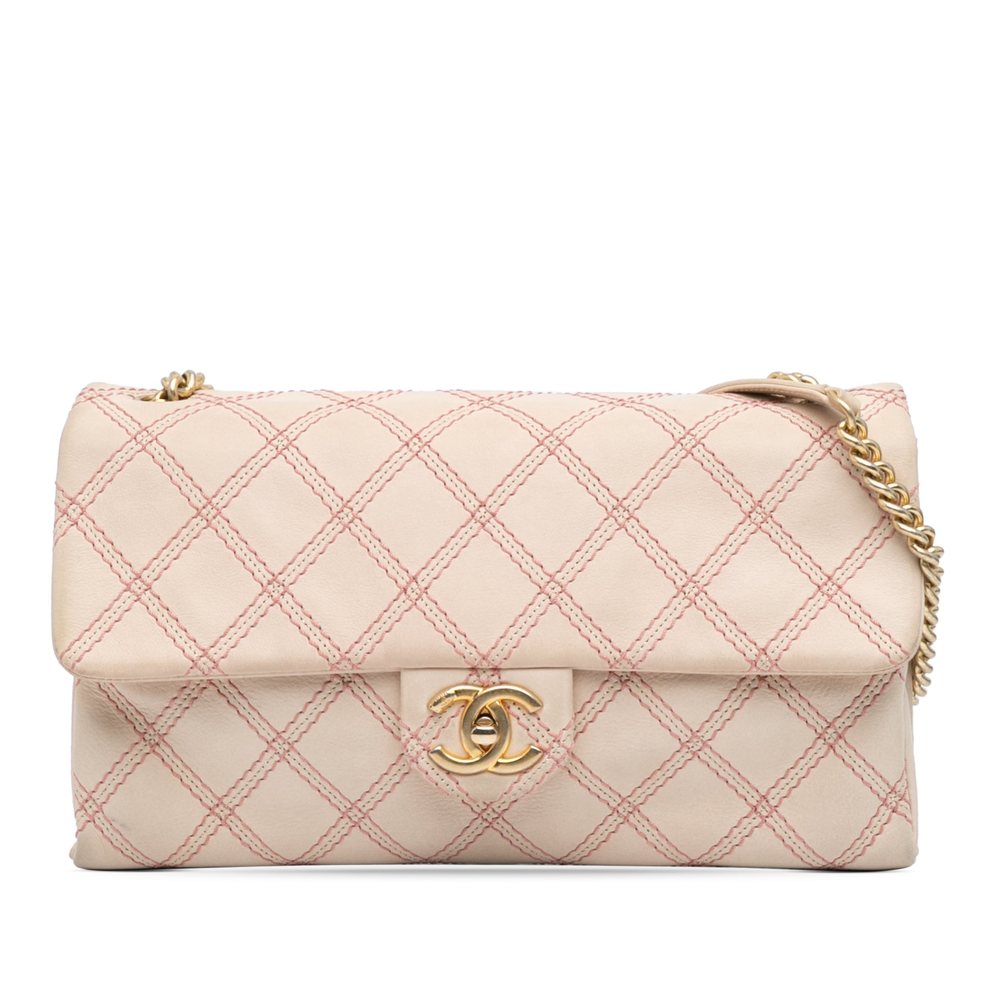Pink Chanel Jumbo Quilted Calfskin Triple Stitched Flap Crossbody Bag