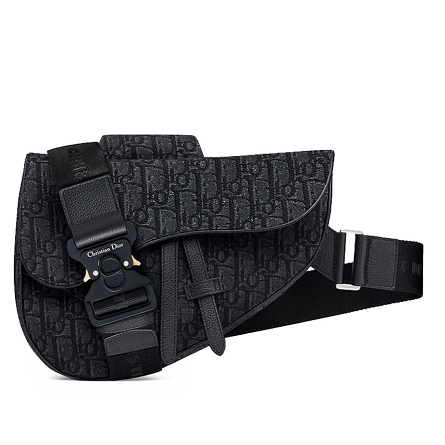 Saddle Bag in Black Dior Oblique Jacquard | Studio Nafay