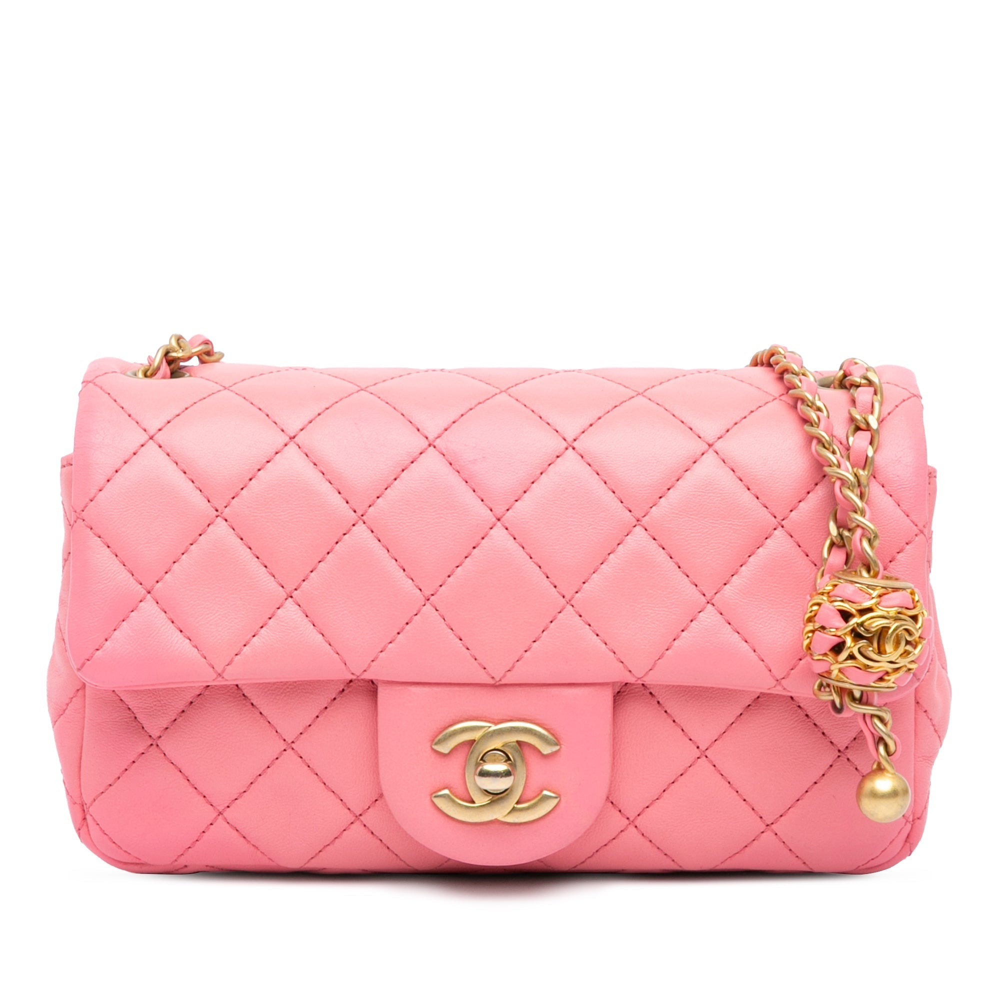 Pink Chanel Mini Rectangular Lambskin Pearl Crush Flap Crossbody Bag