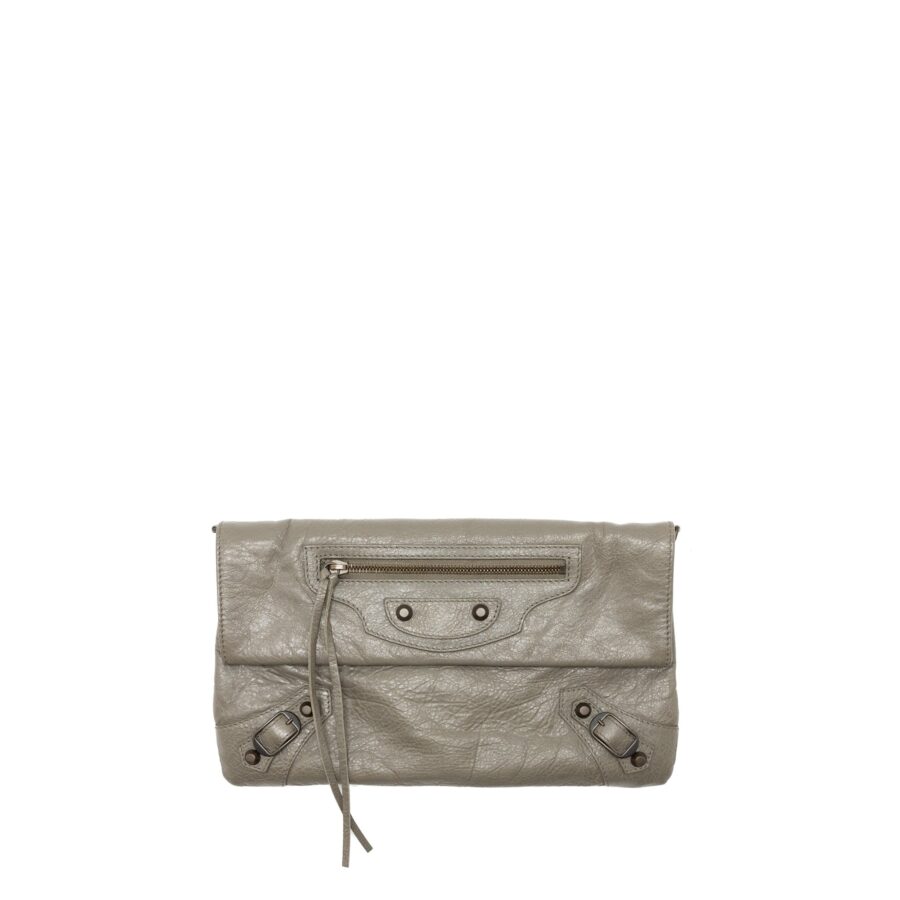Balenciaga City Fold Clutch/Shoulder Bag Leather Grey Ruthenium Hardware | Studio Nafay