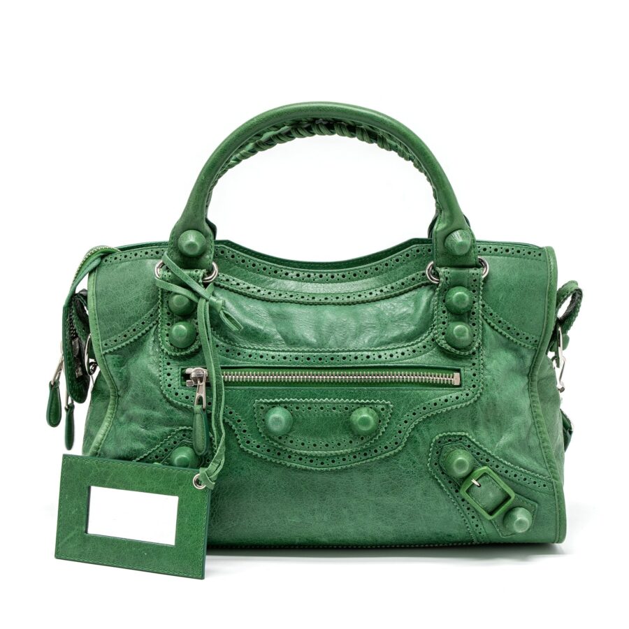 Balenciaga Lace City Bag Leather Green SHW | Studio Nafay