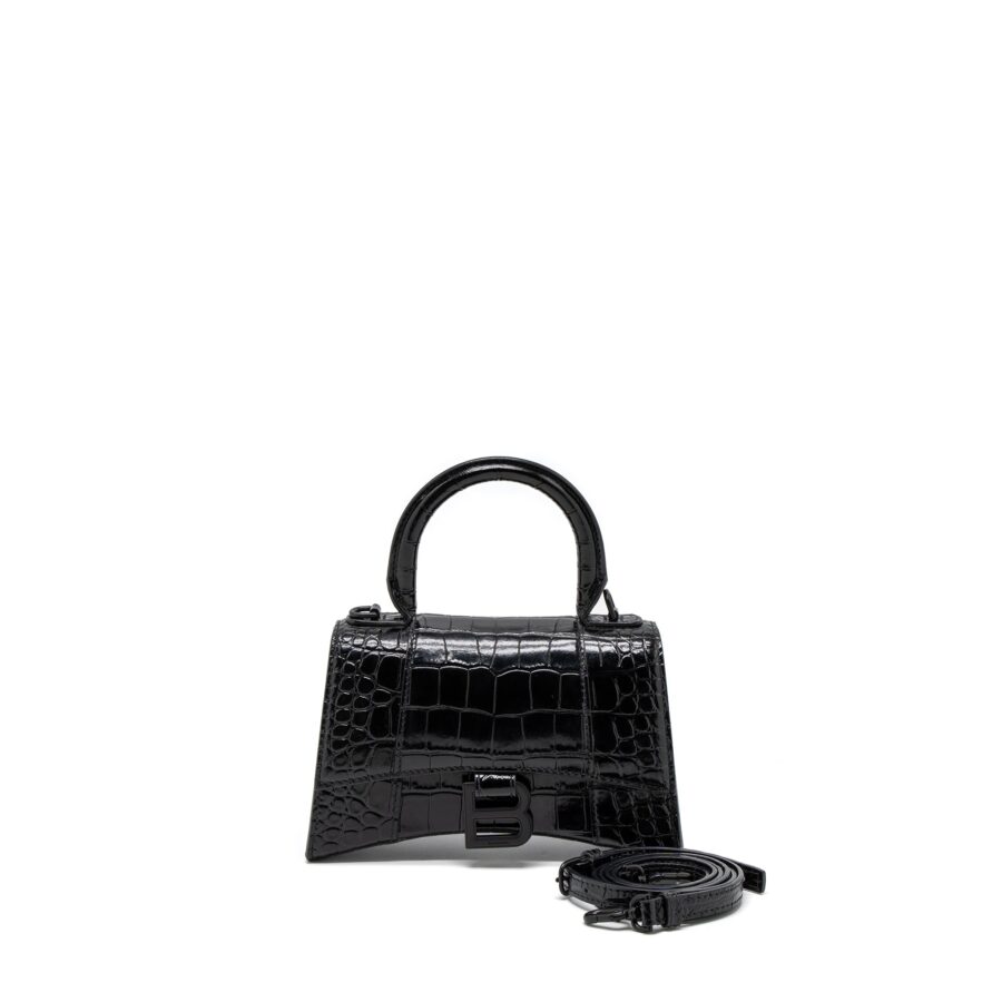 Balenciaga Hourglass XS Croc-Embossed Calfskin So Black | Studio Nafay