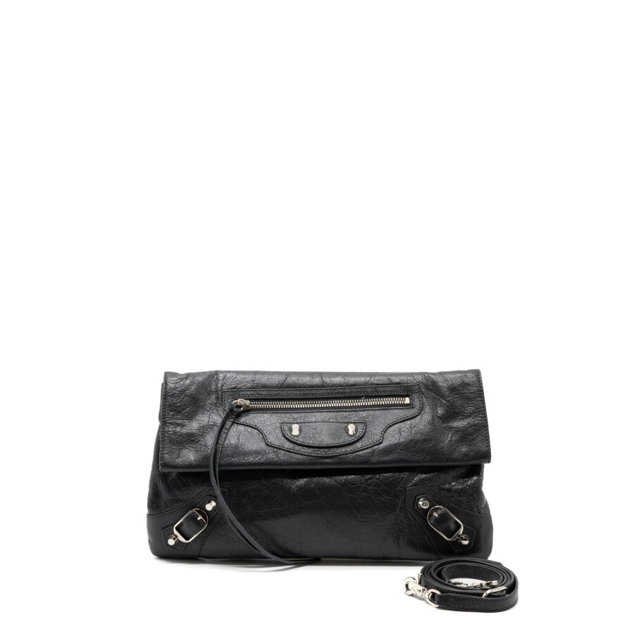 Balenciaga City Fold Clutch/ Shoulder Bag Dark Grey SHW | Studio Nafay