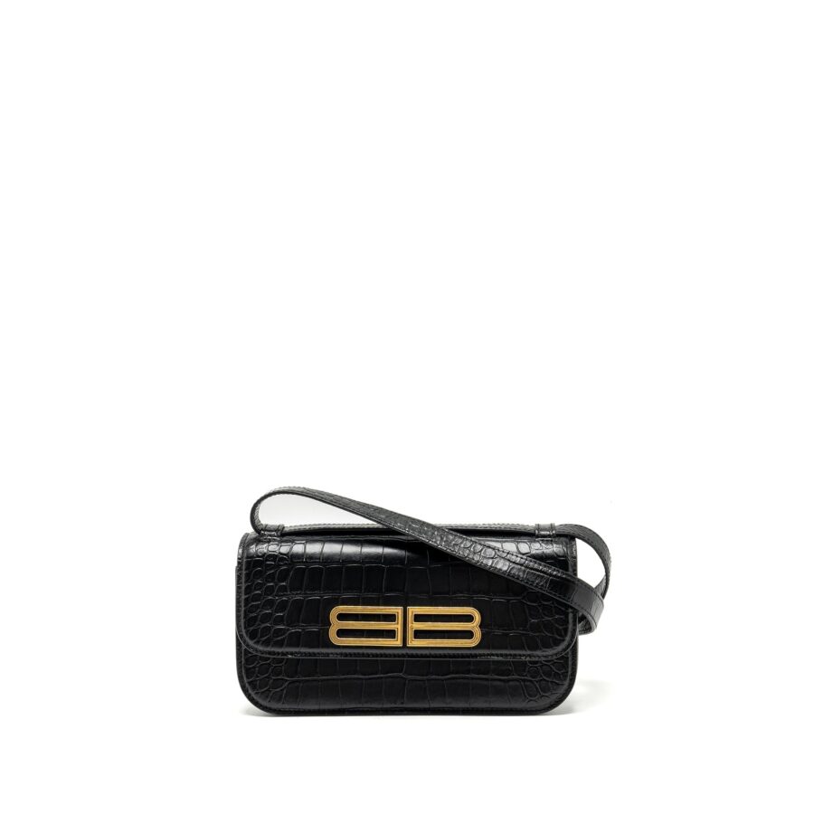 Balenciaga Gossip shoulder bag croc-embossed calfskin black GHW | Studio Nafay
