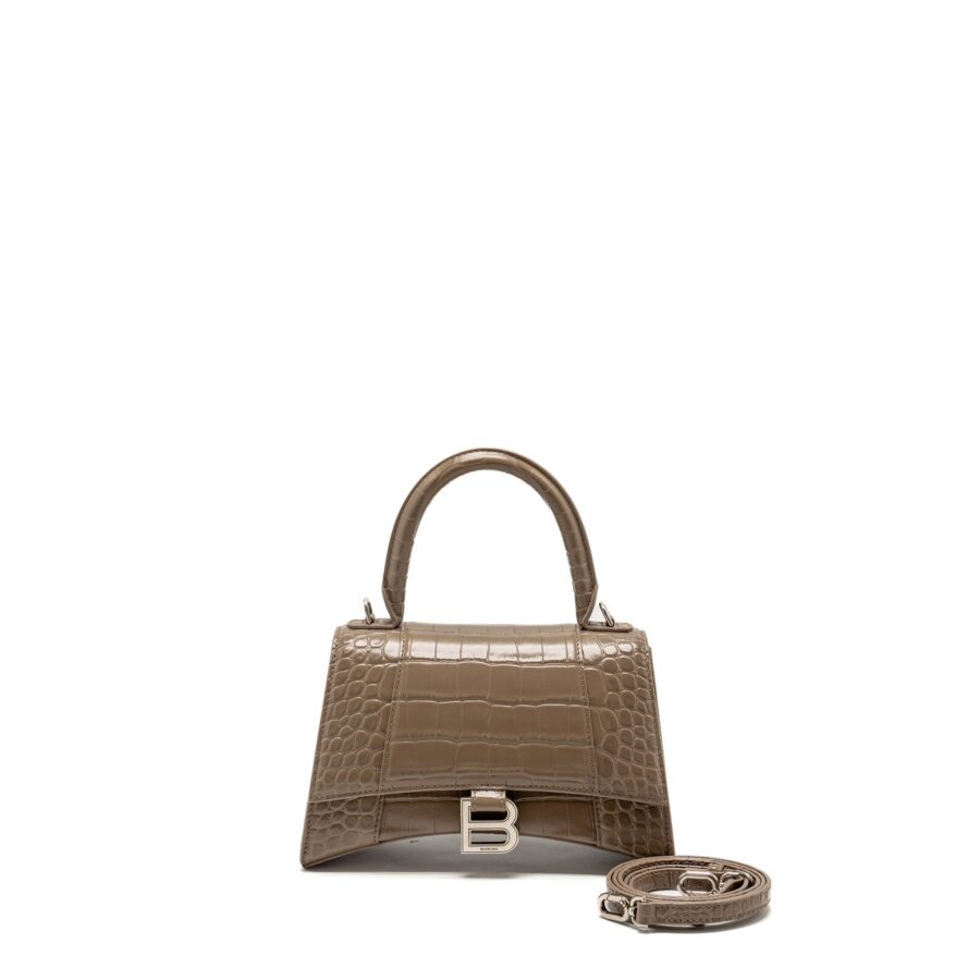 Balenciaga Small Hourglass Bag Croc-Embossed Calfskin Dark Beige SHW | Studio Nafay