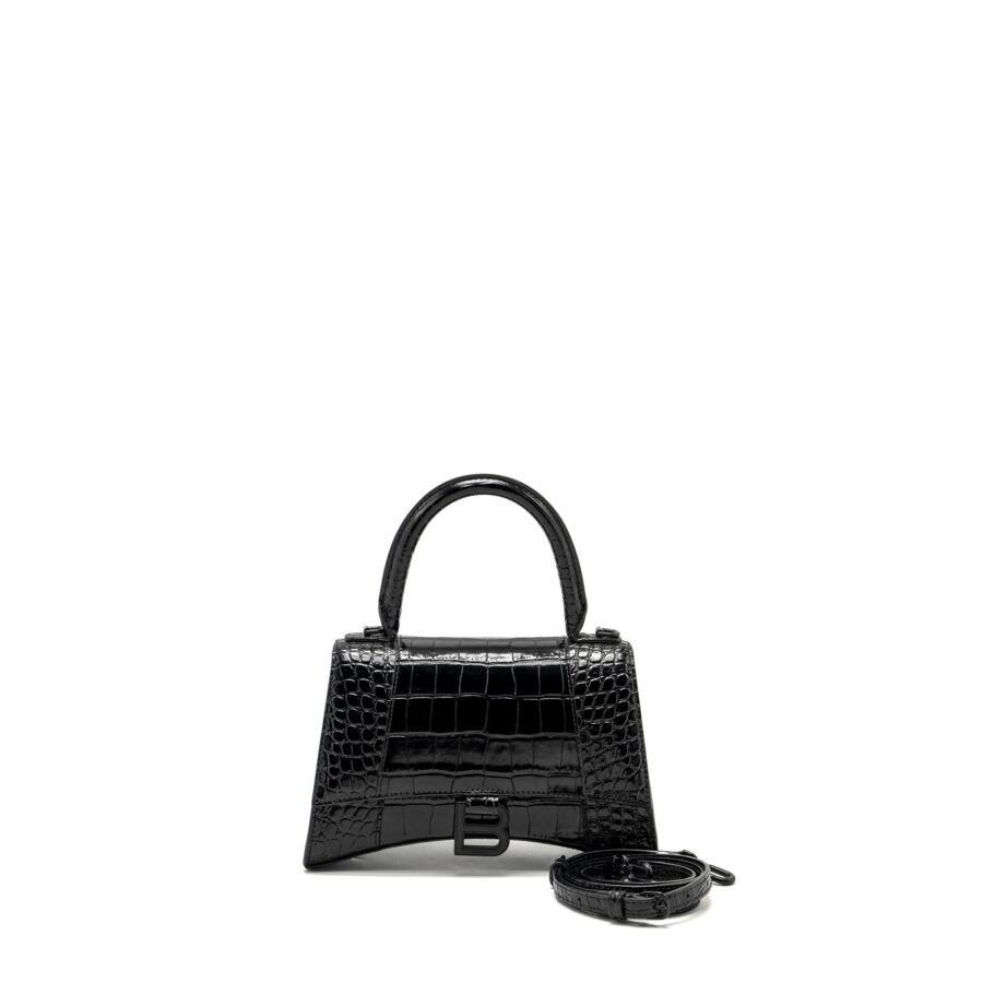 Balenciaga Hourglass S Croc-Embossed Calfskin So Black | Studio Nafay