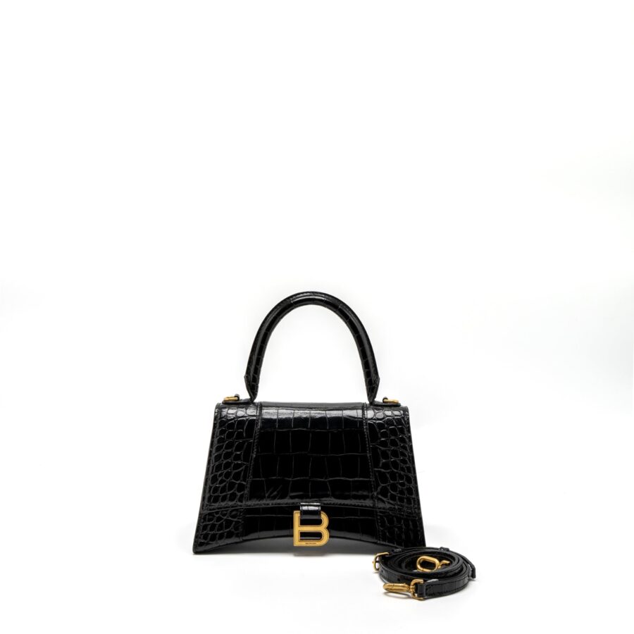 Balenciaga Small Hourglass Bag Croc-Embossed Calfskin Black GHW | Studio Nafay