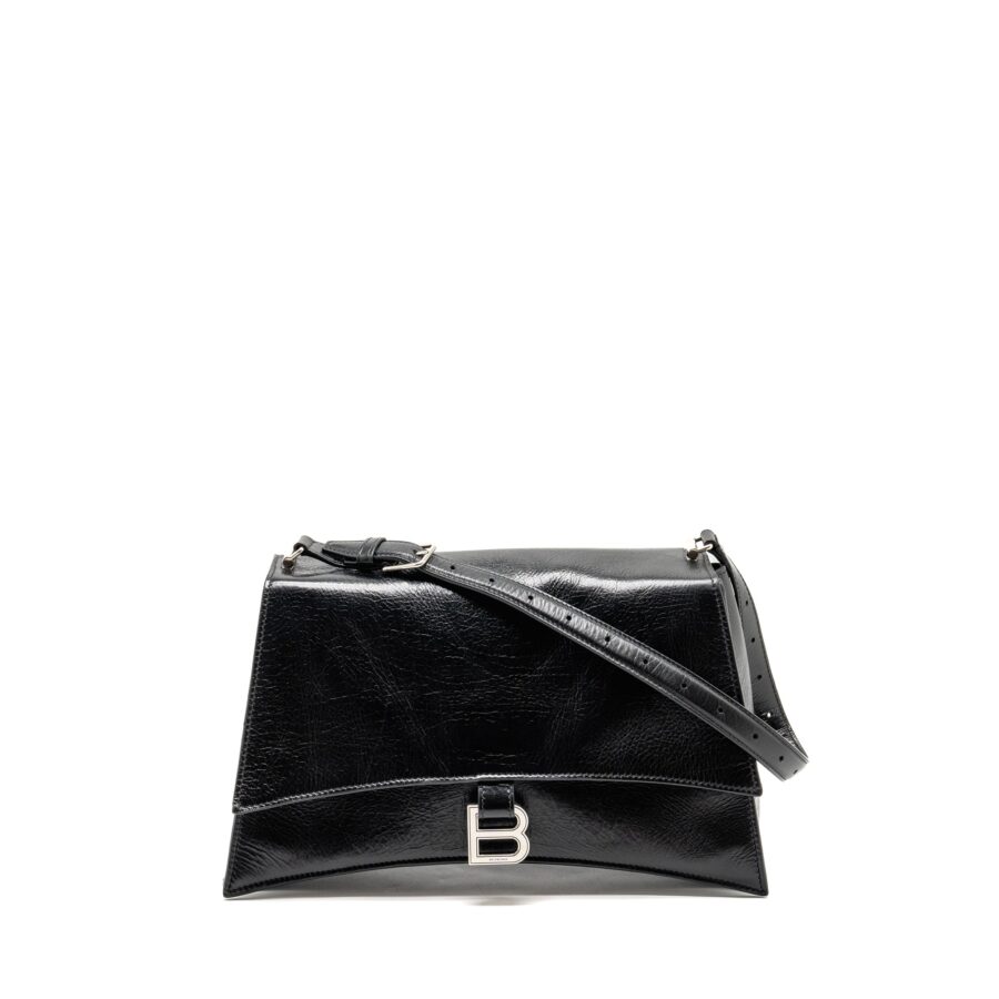 Balenciaga Medium Crush Shoulder Bag Calfskin Leather Black SHW | Studio Nafay