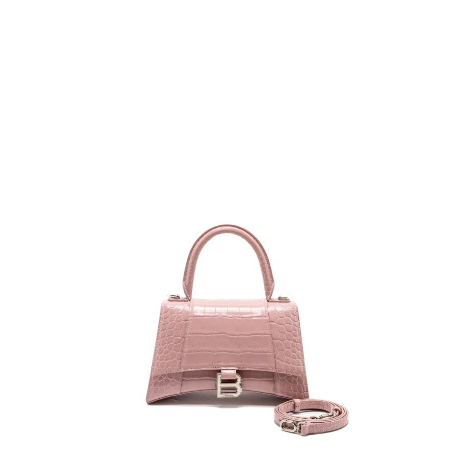 Balenciaga Hourglass S Croc-Embossed Calfskin Pink SHW | Studio Nafay