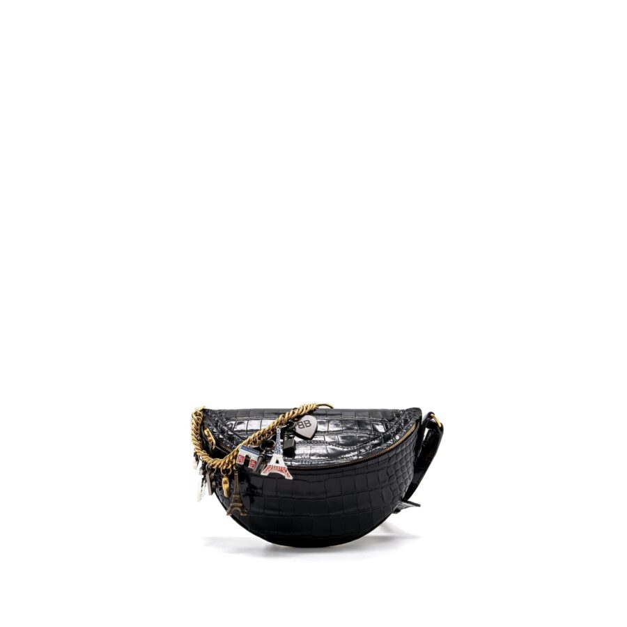 BALENCIAGA SOUVENIR BELT BAG Croc-Embossed Calfskin Black GHW | Studio Nafay