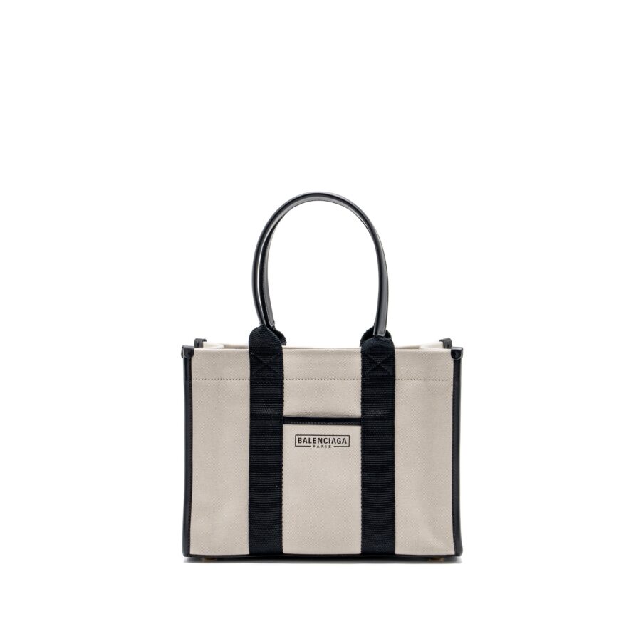 BALENCIAGA Small Tote Bag Canvas/ Leather Black/White GHW | Studio Nafay
