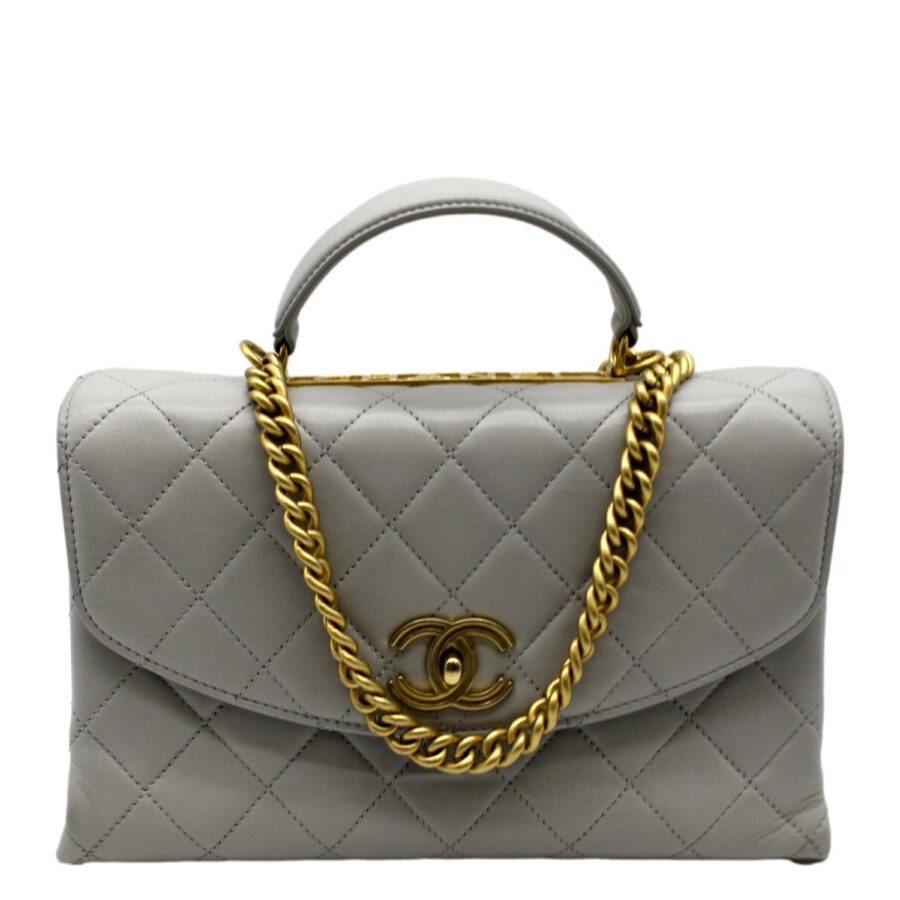 Chanel Trendy Spirit Top Handle Quilted Leather Shoulder Bag Grey | Studio Nafay