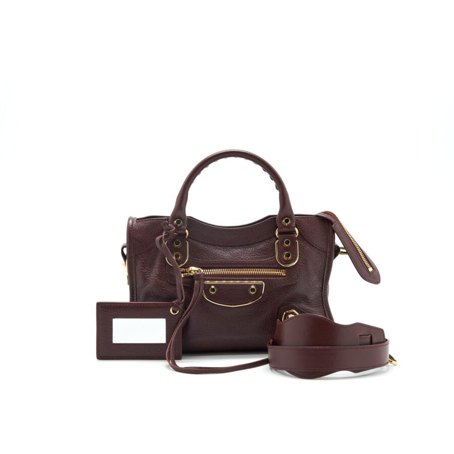 Balenciaga Mini Edged City Bag Burgundy with GHW | Studio Nafay
