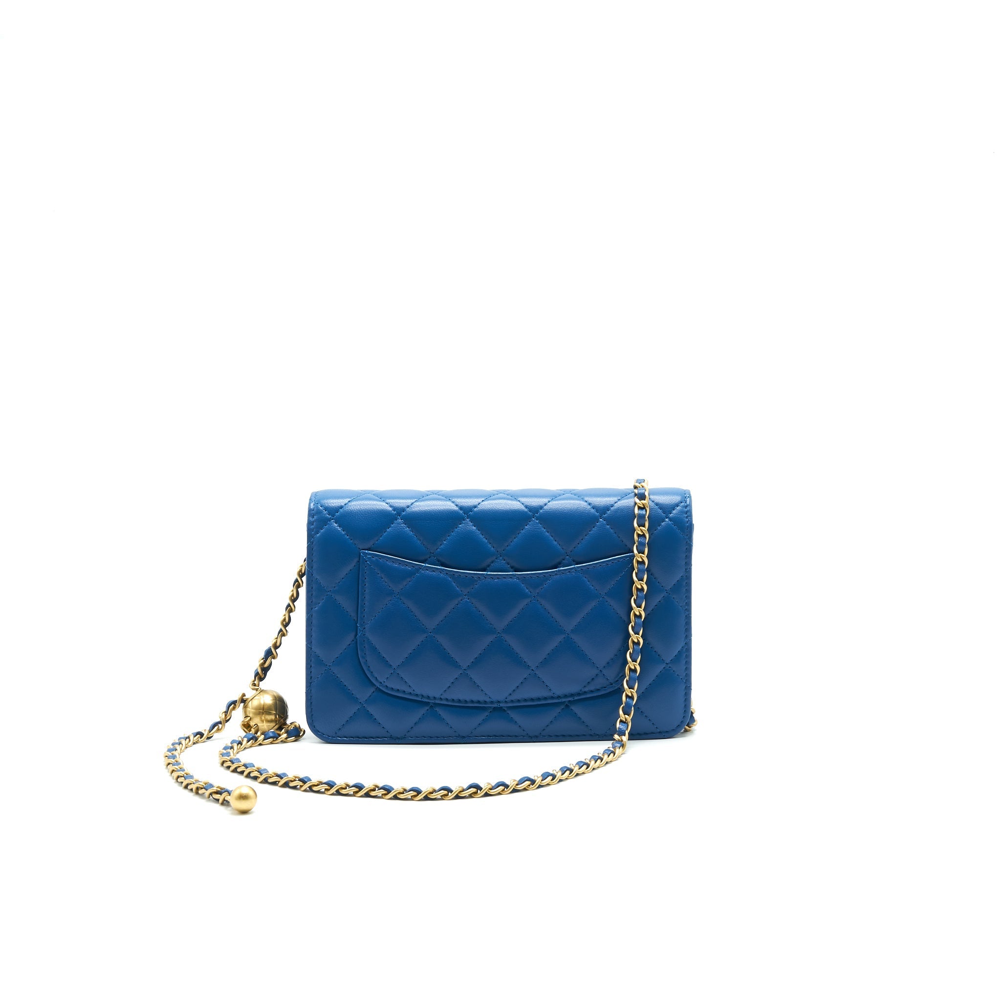 Chanel Lambskin Quilted CC Pearl Crush Wallet On Chain Blue with GHW Crossbody