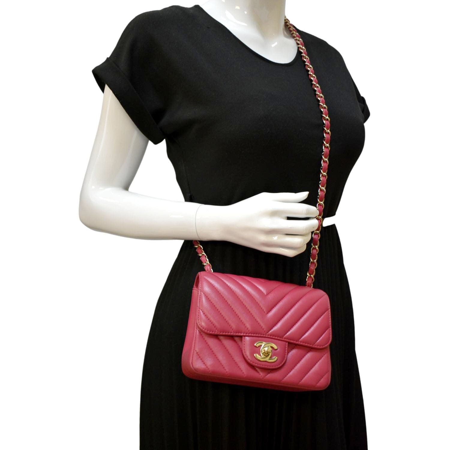 Chanel Mini Flap Quilted Chevron Leather Crossbody Bag Red