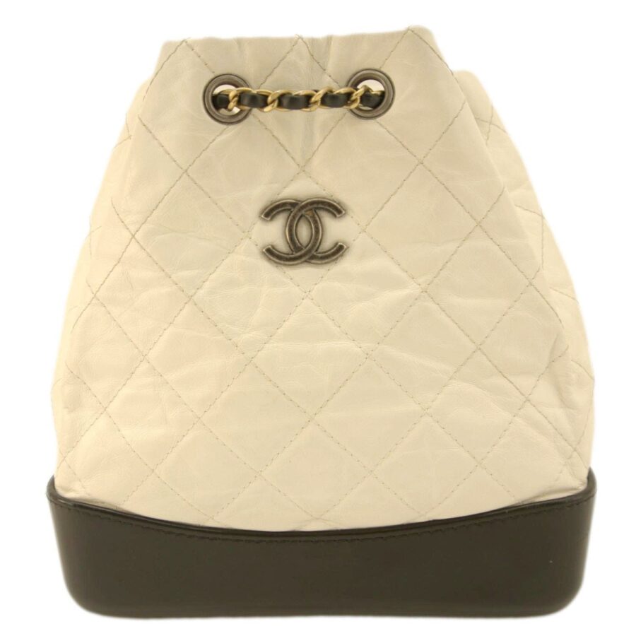 Chanel Gabrielle Small Quilted Aged Calfskin Leather Backpack Bag White | Studio Nafay
